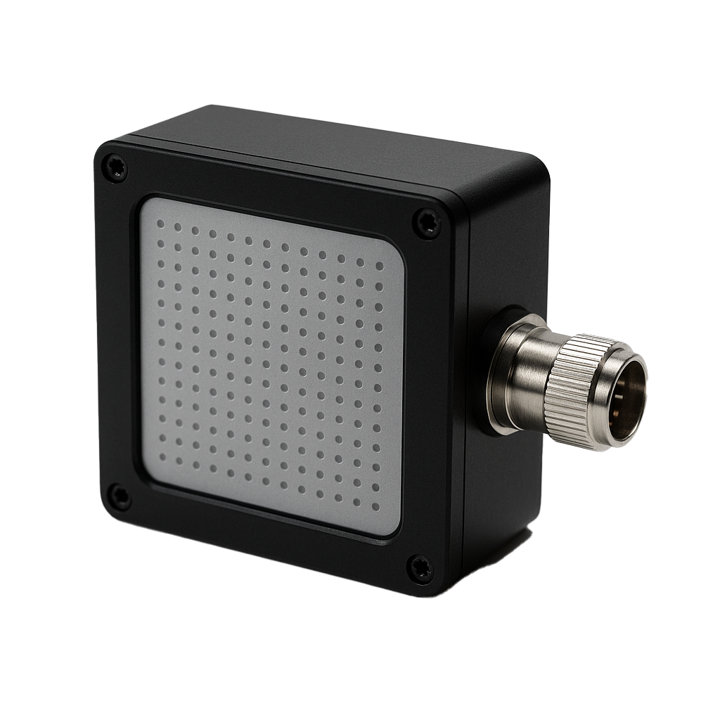 Product visual placeholder. Phased array radar module on heatsink with connectors